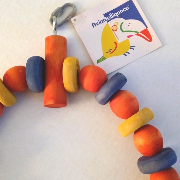 Large, BIRD Hanging Toy Swing, movable wood dowels. 13" H x 9.5 W & 3/4" Perch. - Picture 3 of 5